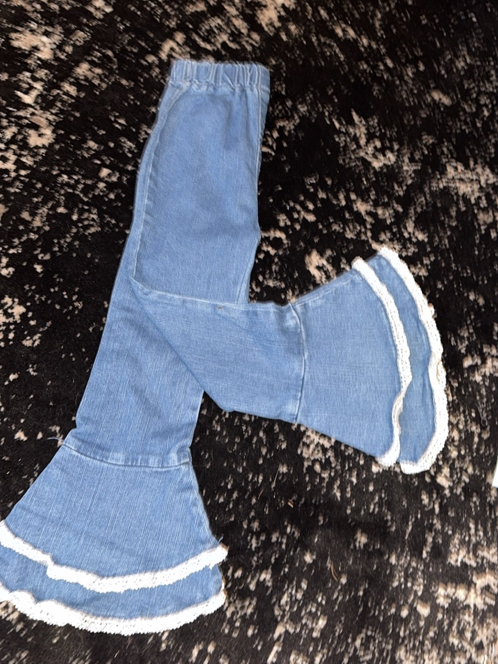 Rare Editions Light Blue Denim Flare Jeans with White Lace Trim